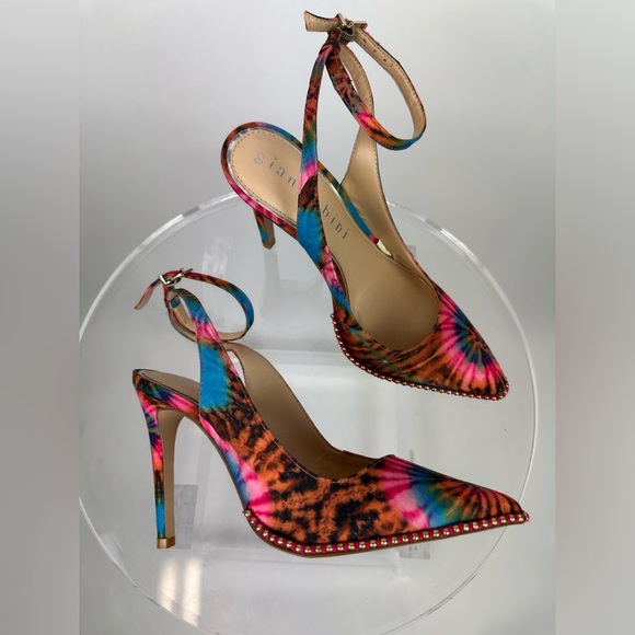 GIANNI BINI TYE DYE STUDDED ANKLE WRAP STRAP PUMPS - Picture 2 of 9